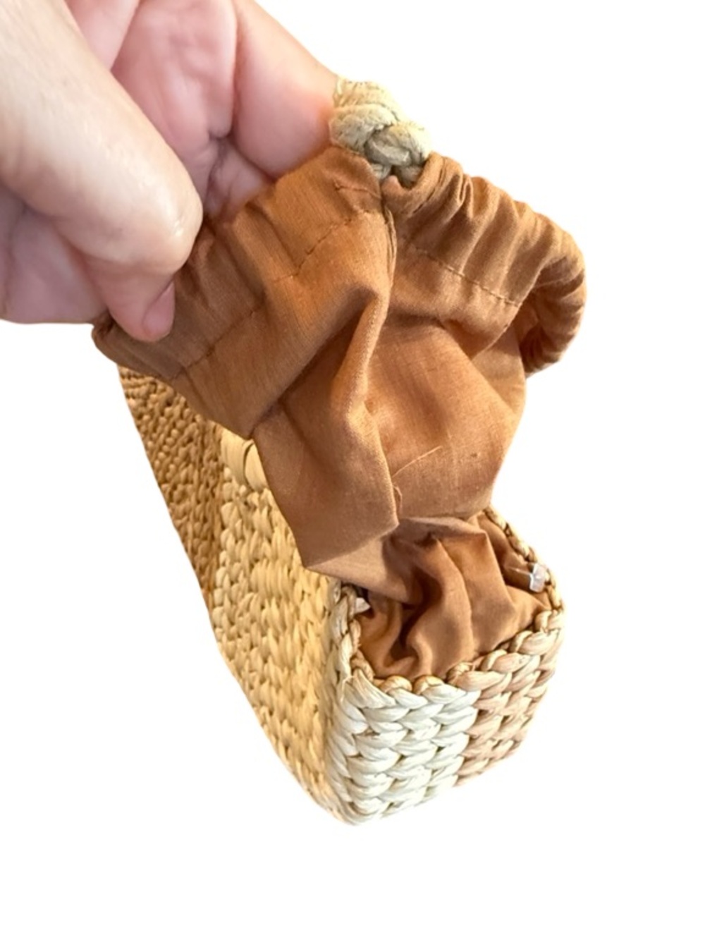 Neutral Woven Straw Tote with Wooden Circle Handles - Picture 14 of 16